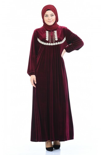 Claret Red Hijab Dress 7970-06