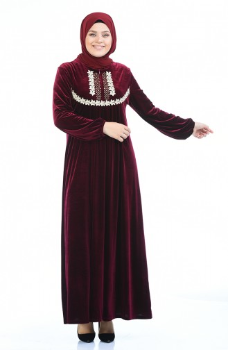 Robe Velours a Dentelle Grande Taille 7970-06 Bordeaux 7970-06