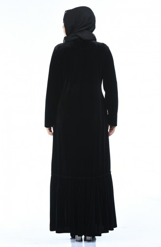 Büyük Beden Taşlı Kadife Elbise 7971-03 Siyah