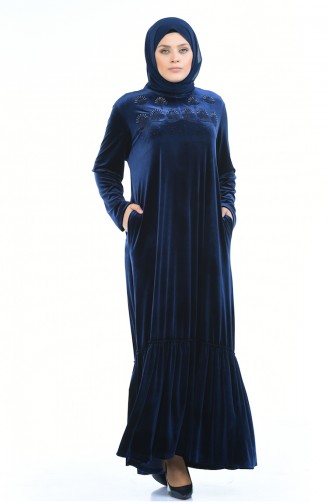 Robe Velours Perlées Grande Taille 7971-04 Bleu Marine 7971-04