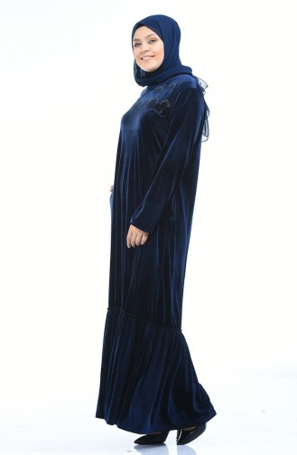 Grosse Grösse Samtkleid 7971-04 Dunkelblau 7971-04