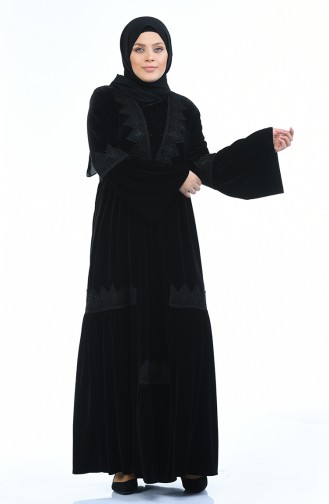 Robe Velours a Dentelle Grande Taille 7986-01 Noir 7986-01