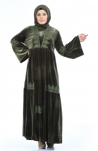 Khaki Hijab Dress 7986-02