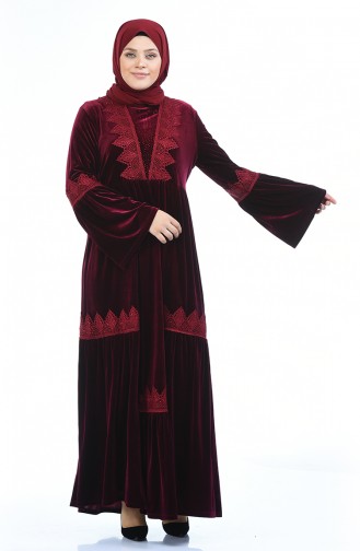 Grosse Grösse Spitzen Samtkleid 7986-03 Weinrot 7986-03