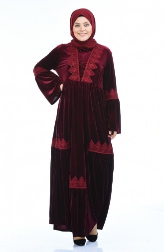 Claret Red Hijab Dress 7986-03