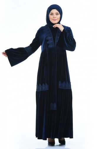 Grosse Grösse Spitzen Samtkleid 7986-04 Dunkelblau 7986-04