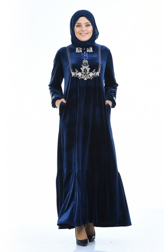 Navy Blue Hijab Dress 7987-06