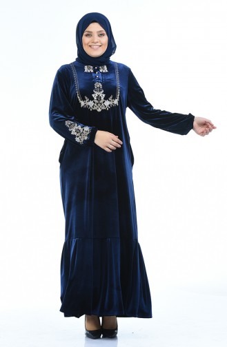 Robe Velours Grande Taille 7987-06 Bleu Marine 7987-06