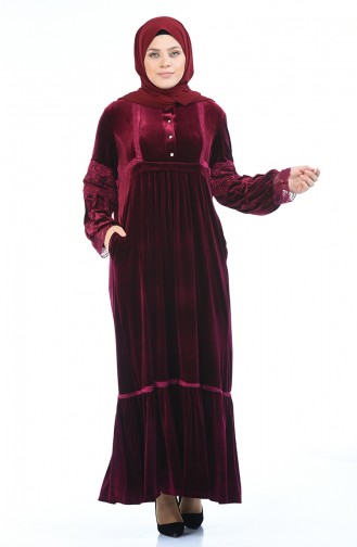 Claret Red Hijab Dress 7988-01
