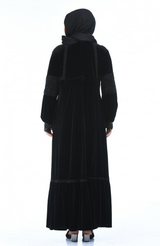 Büyük Beden Taş Baskılı Kadife Elbise 7988-06 Siyah