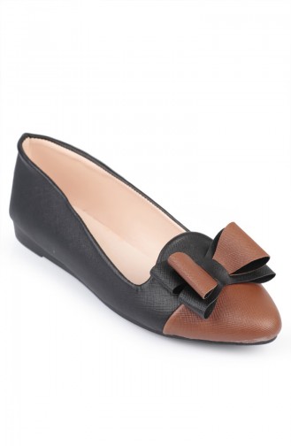 Black tan Flat Shoes For Women 6615-5