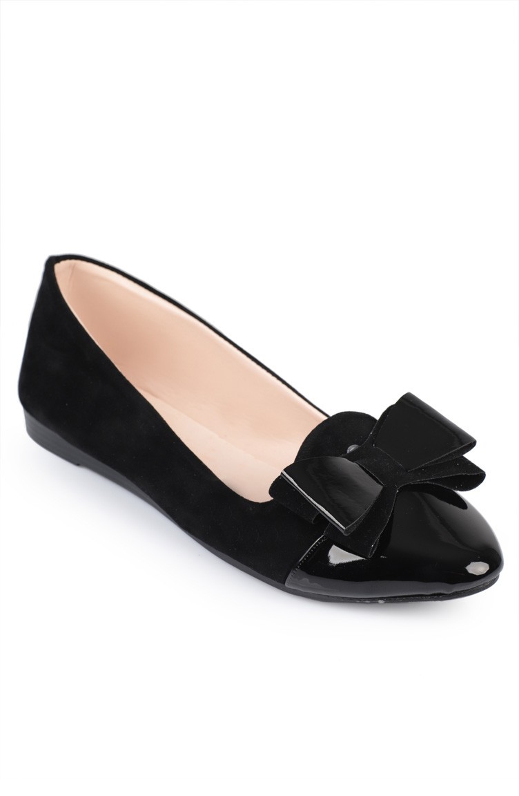 Black Flat Shoes For Women 6617-7 