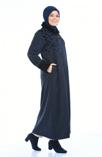 Abaya a Fourrure Grande Taille 7980-02 Bleu Marine 7980-02