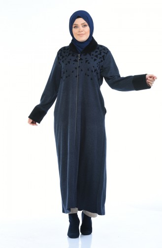 Abaya a Fourrure Grande Taille 7980-02 Bleu Marine 7980-02