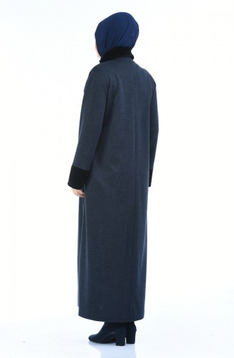 Abaya a Fourrure Grande Taille 7980-02 Bleu Marine 7980-02