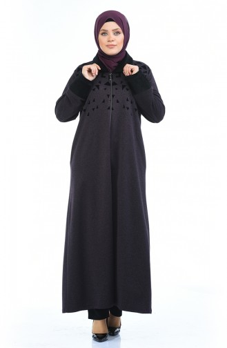 Abaya a Fourrure Grande Taille 7980-03 Pourpre 7980-03