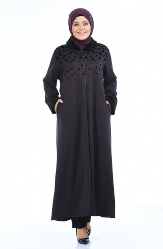 Abaya a Fourrure Grande Taille 7980-03 Pourpre 7980-03