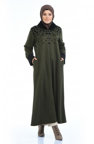 Abaya a Fourrure Grande Taille 7980-04 Khaki 7980-04