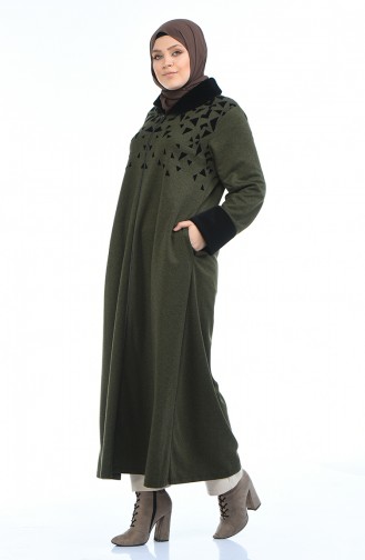 Abaya a Fourrure Grande Taille 7980-04 Khaki 7980-04