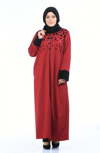 Abaya a Fourrure Grande Taille 7980-06 Bordeaux 7980-06