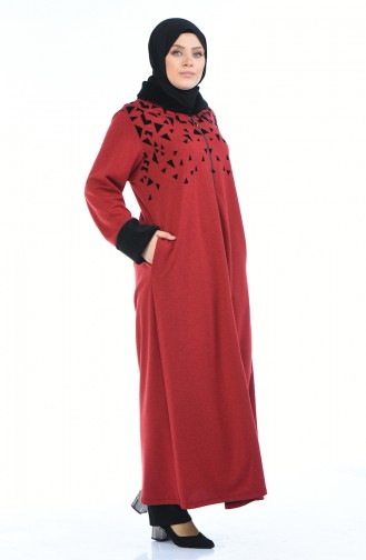 Abaya a Fourrure Grande Taille 7980-06 Bordeaux 7980-06