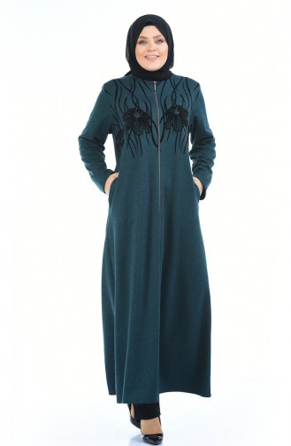 Abaya avec Poches Grande Taille 7992-01 Vert emeraude 7992-01