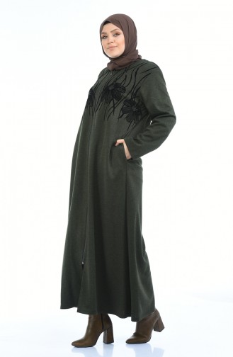 Abaya avec Poches Grande Taille 7992-03 Khaki 7992-03