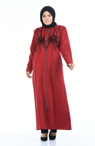 Abaya avec Poches Grande Taille 7992-04 Rouge 7992-04