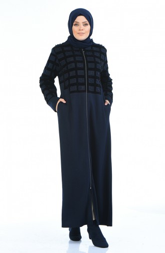 Abaya Perlées Grande Taille 7993-03 Bleu Marine 7993-03