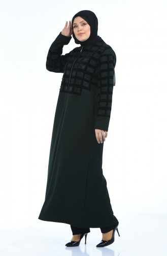 Abaya Perlées Grande Taille 7993-06 Vert emeraude 7993-06