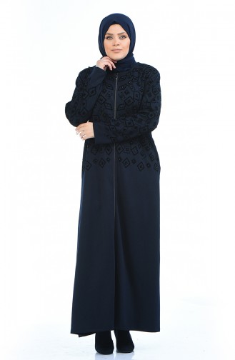 Abaya Perlées Grande Taille 7994-01 Bleu Marine 7994-01