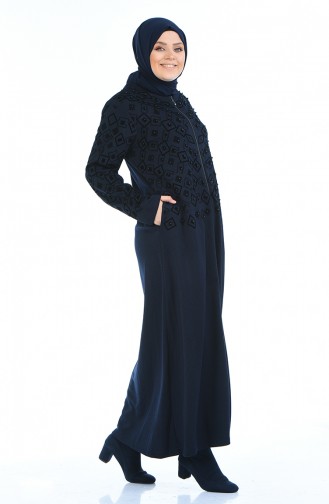 Abaya Perlées Grande Taille 7994-01 Bleu Marine 7994-01