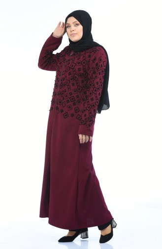 Abaya Perlées Grande Taille 7994-03 Plum 7994-03