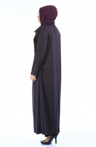 Abaya Imprimé de Pierre Grande Taille 7999-01 Pourpre 7999-01