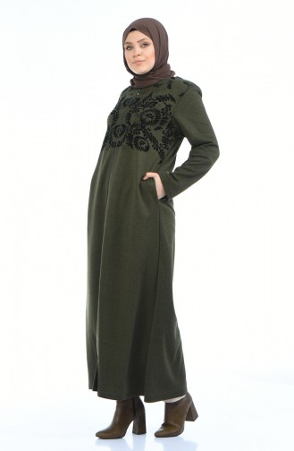 Abaya Imprimé de Pierre Grande Taille 7999-02 Khaki 7999-02