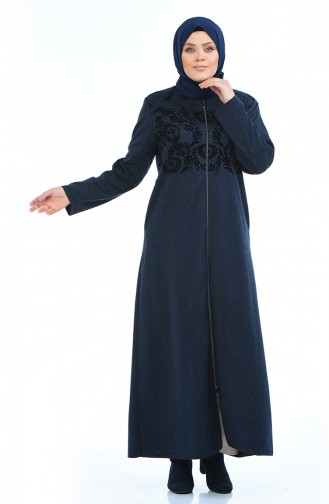 Abaya Imprimé de Pierre Grande Taille 7999-04 Bleu Marine 7999-04