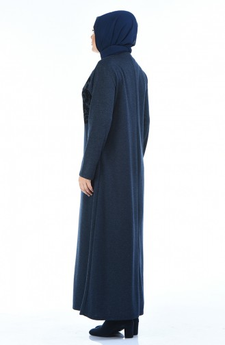 Abaya Imprimé de Pierre Grande Taille 7999-04 Bleu Marine 7999-04