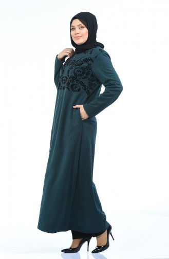 Abaya Imprimé de Pierre Grande Taille 7999-06 Vert emeraude 7999-06