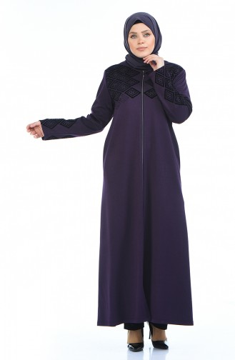 Abaya Imprimée Grande Taille 8000-01 Pourpre 8000-01