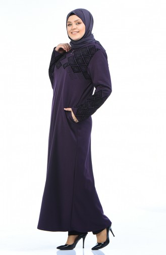 Abaya Imprimée Grande Taille 8000-01 Pourpre 8000-01