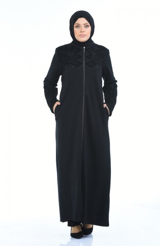 Abaya Imprimée Grande Taille 8000-02 Noir 8000-02