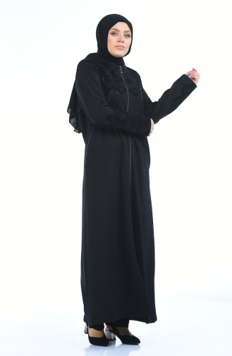 Abaya Imprimée Grande Taille 8000-02 Noir 8000-02