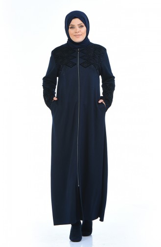 Abaya Imprimée Grande Taille 8000-03 Bleu Marine 8000-03