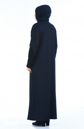 Abaya Imprimée Grande Taille 8000-03 Bleu Marine 8000-03