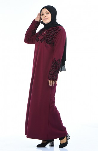 Abaya Imprimée Grande Taille 8000-04 Plum 8000-04