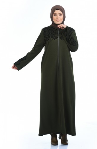 Abaya Imprimée Grande Taille 8000-05 Khaki 8000-05