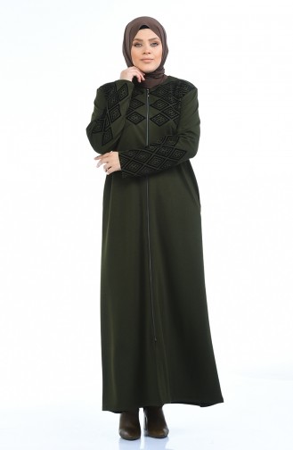 Abaya Imprimée Grande Taille 8000-05 Khaki 8000-05