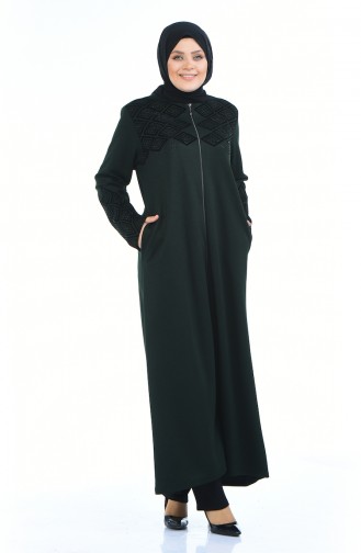 Abaya Imprimée Grande Taille 8000-06 Vert emeraude 8000-06