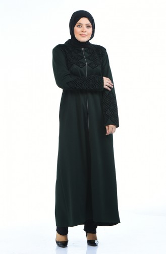 Abaya Imprimée Grande Taille 8000-06 Vert emeraude 8000-06