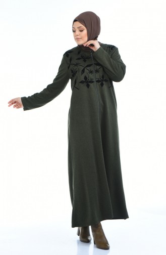 Abaya a Fermeture Grande Taille 8002-02 Khaki 8002-02